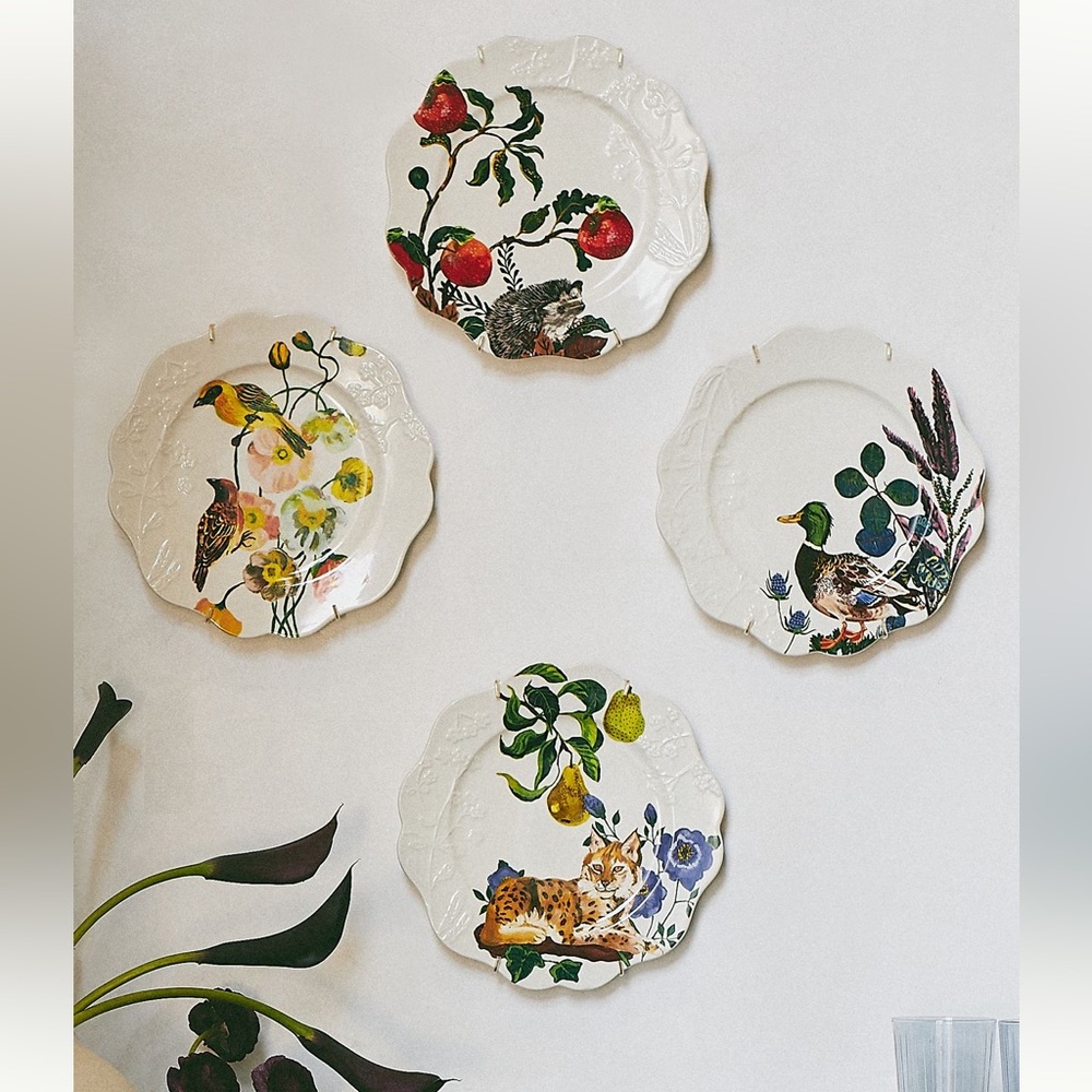 Set of 4 Anthropologie Nathalie Lete Marais Stoneware Dessert Plates NEW